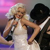 Christina Aguilera exposed her cleavage while performing