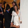 Elizabeth Hurley exposed her plunging cleavage in a white dress