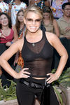 Jessica Simpson exposed her bra in a see through shirt