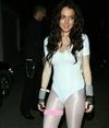 Lindsay Lohan exposed her lace bra peek and leotard in halloween costumes