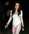 Lindsay Lohan exposed her lace bra peek and leotard in halloween costumes