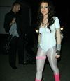 Lindsay Lohan exposed her lace bra peek and leotard in halloween costumes