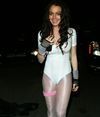 Lindsay Lohan exposed her lace bra peek and leotard in halloween costumes